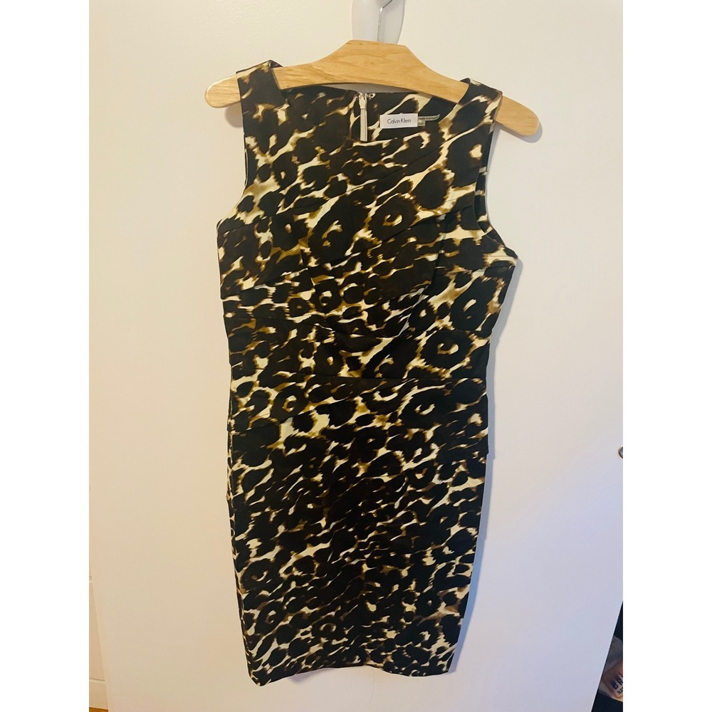 Calvin Klein Leopard Print Sleeveless Sheath Dress Animal Print SZ 10 - Picture 3 of 7